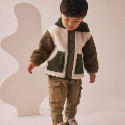 Green/Ecru Hooded Fleece Zip Through Jacket