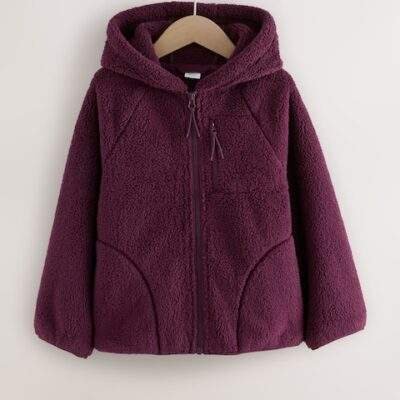 Burgundy Red Hooded Zip Fleece Jacket