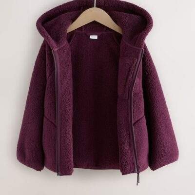 Burgundy Red Hooded Zip Fleece Jacket