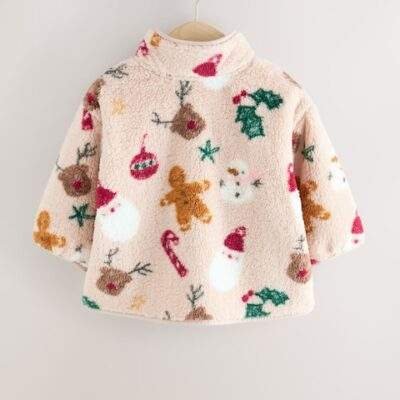 Beige Christmas Half Popper Fleece