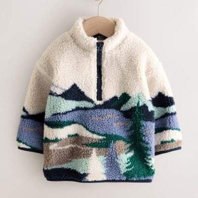 Multi Mountain Scene Patterned Zip Through Fleece