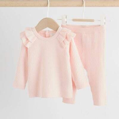 Light Pink Knitted Jumper and Legging 2 Piece Baby Set