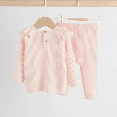 Light Pink Knitted Jumper and Legging 2 Piece Baby Set