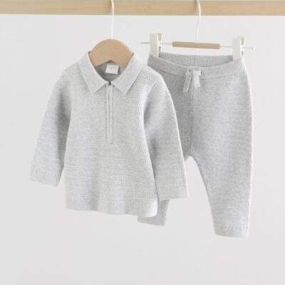 Grey Baby Knitted Jumper and Leggings Set