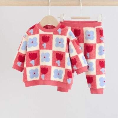 Red/ Purple Check Baby Fleece Tops and Leggings Set 2 Piece