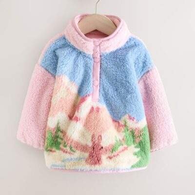 Pink/Blue Bunny Scene Half Popper Fleece