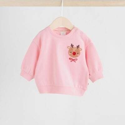 Red/Pink Reindeer Christmas Sweat and Joggers Baby Set