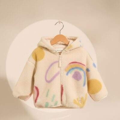 Cream Doodle Print Zip Through Fleece