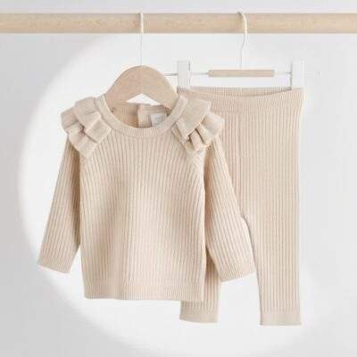 Cream Knitted Jumper and Legging 2 Piece Baby Set