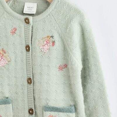 Sage Green Fairy Embroidered Baby Cardigan