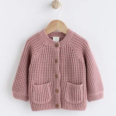 Pink Back Slogan Embroidered Baby Knitted Cardigan