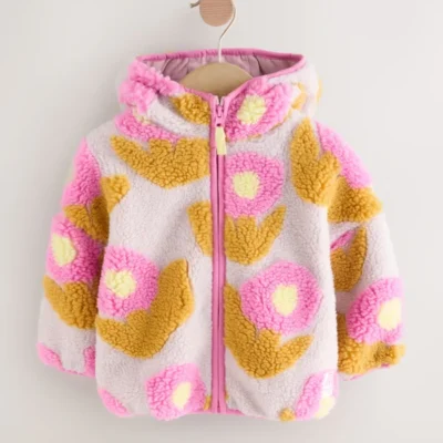 Lilac Flower Print Zip Through Fleece