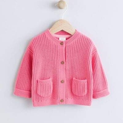 Pink Smile Embroidered Baby Cardigan