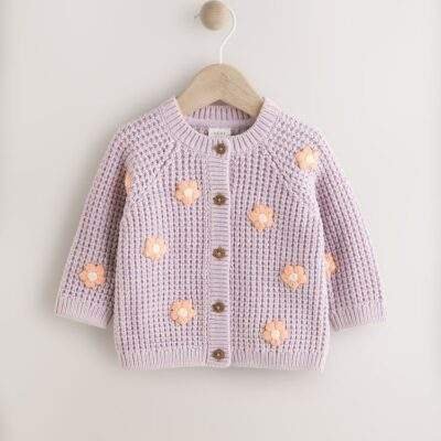 Purple and Apricot Flower Baby Embroidered Baby Cardigan