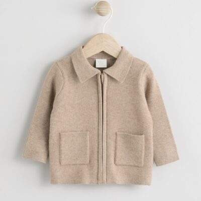 Tan Brown Zip front knitted Shacket