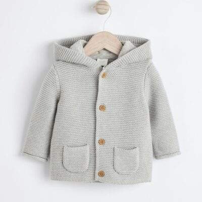 Grey Knitted Hooded Baby Cardigan