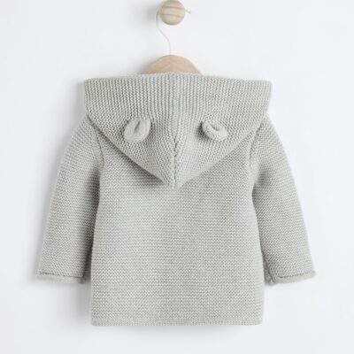 Grey Knitted Hooded Baby Cardigan