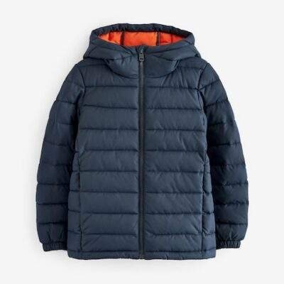 Navy Blue Quilted Midweight Hooded Jacket