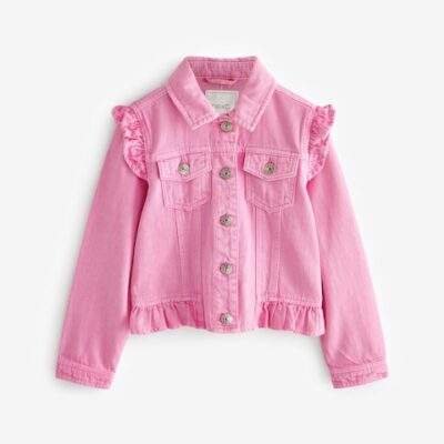 Bright Pink Frill Shoulder Denim Jacket