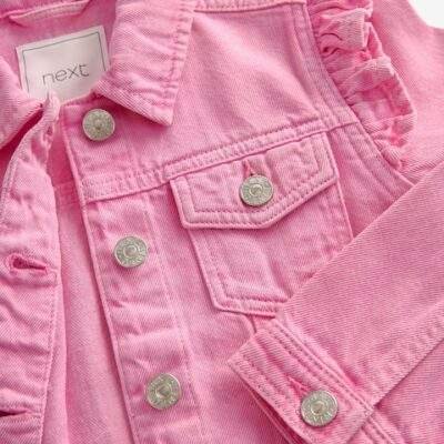 Bright Pink Frill Shoulder Denim Jacket