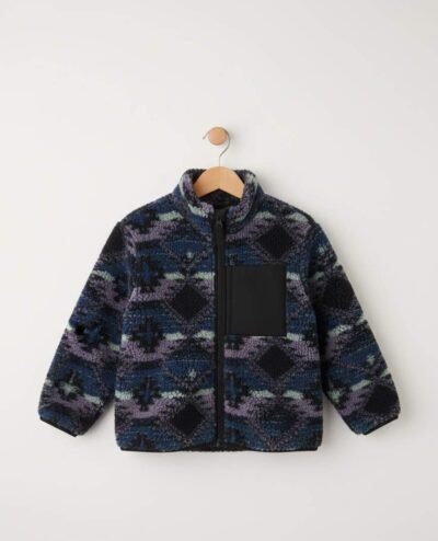 Blue/Purple Patterned Zip Through Fleece