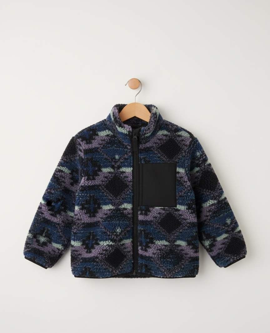 Blue/Purple Patterned Zip Through Fleece