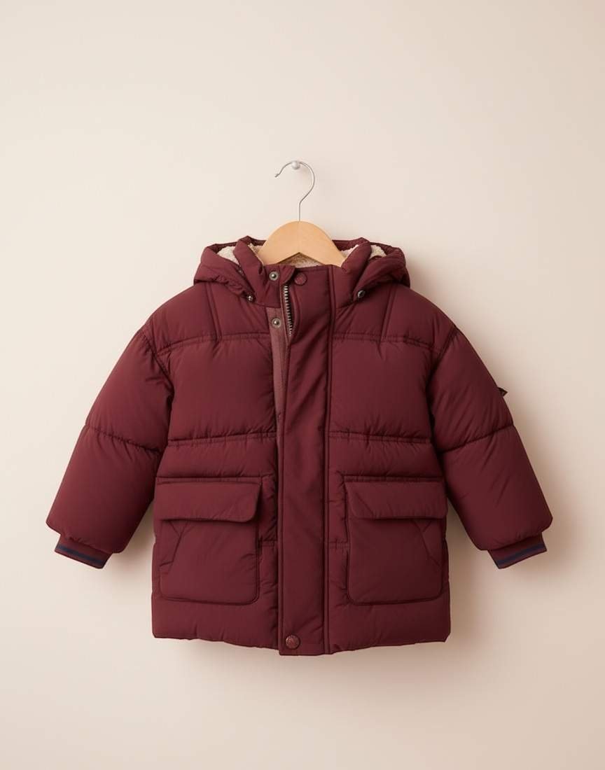 Burgundy Red Borg Lined Padded Shower Resistant Coat