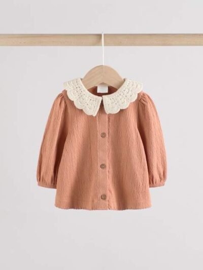 Rust and White Frill Collar Top and Printed Leggings 2 Piece Set