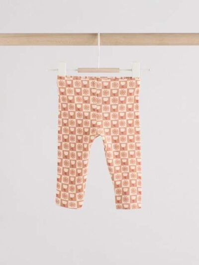 Rust and White Frill Collar Top and Printed Leggings 2 Piece Set