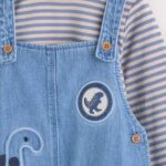 Blue Dinosaur Baby Denim Dungarees and Bodysuit Set