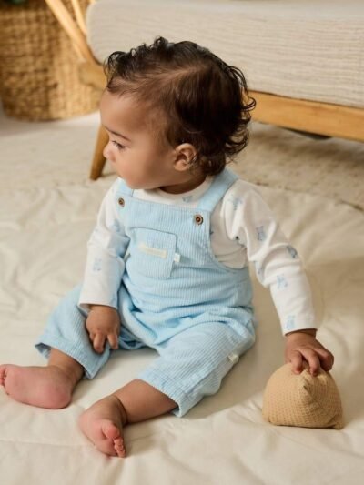 Blue Bear Cord Dungarees and Bodysuit Baby Set