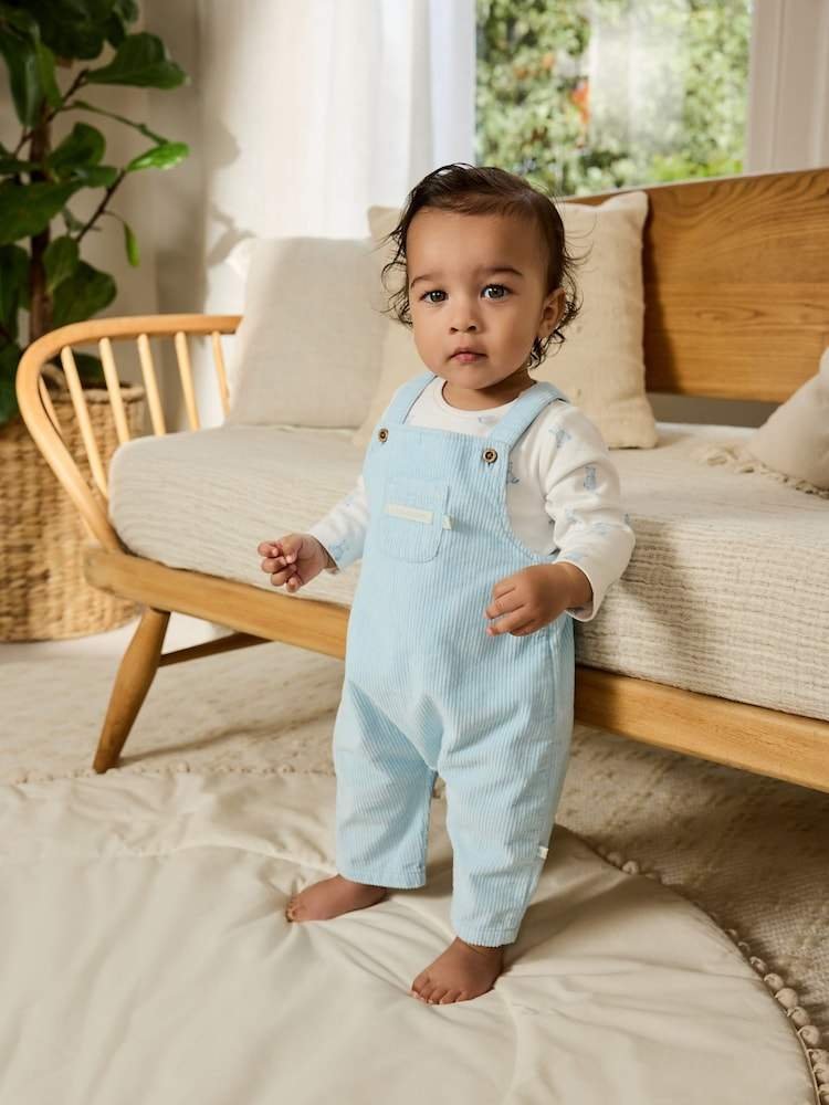 Blue Bear Cord Dungarees and Bodysuit Baby Set