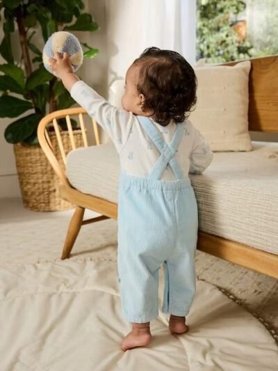 Blue Bear Cord Dungarees and Bodysuit Baby Set