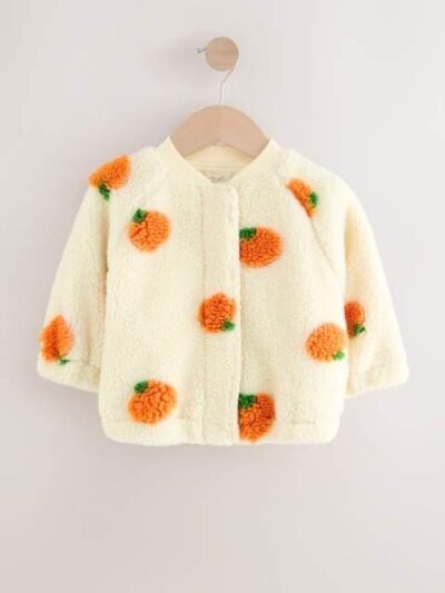 Cream Pumpkin Borg Fleece Bomber Jacket