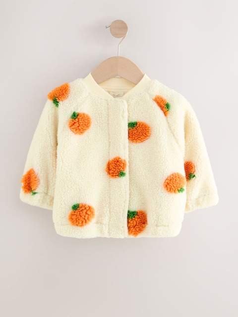 Cream Pumpkin Borg Fleece Bomber Jacket