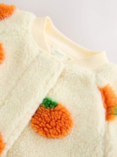 Cream Pumpkin Borg Fleece Bomber Jacket