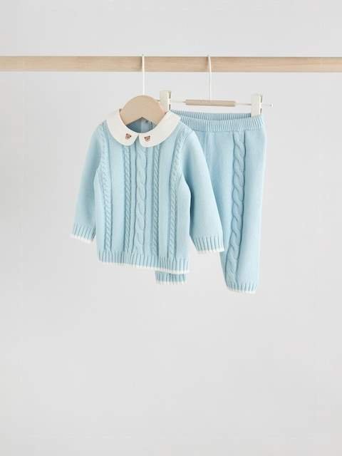 Blue Knitted Jumper and Leggings Baby Set