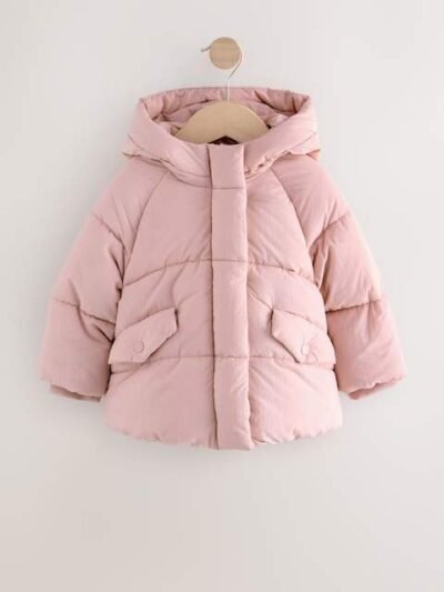Pink Shower Resistant Faux Fur Lined Padded Coat
