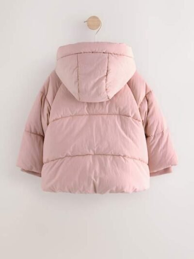 Pink Shower Resistant Faux Fur Lined Padded Coat