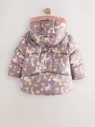 Damson Unicorn Shower Resistant Faux Fur Trim Padded Coat