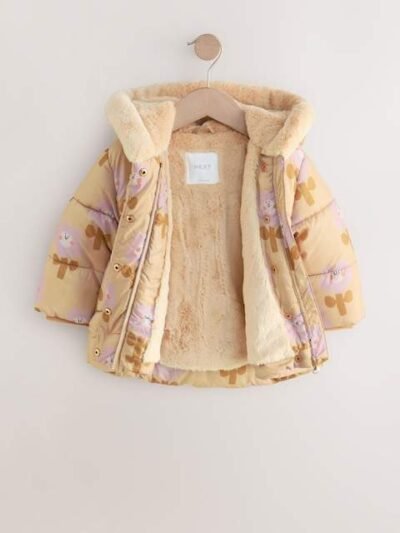 Ochre Yellow Shower Resistant Faux Fur Trim Padded Coat