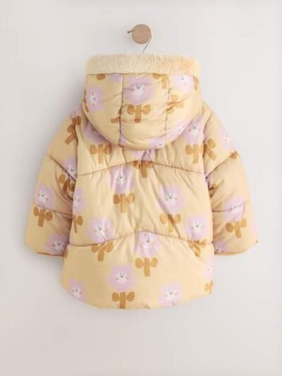 Ochre Yellow Shower Resistant Faux Fur Trim Padded Coat