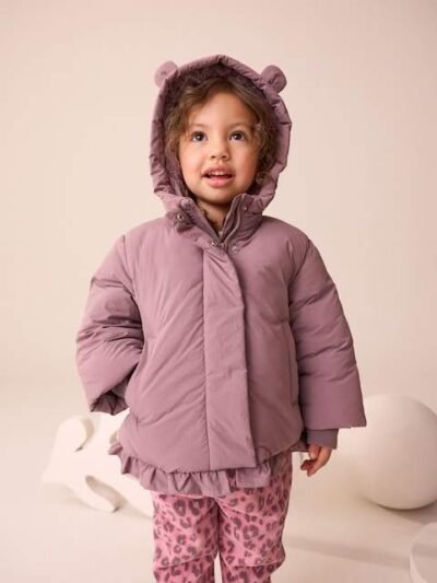 Plum Purple Shower Resistant Frill Hem Padded Coat