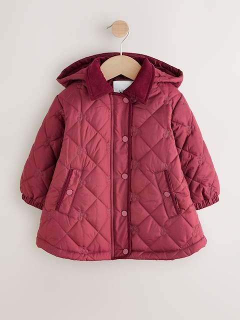 Burgundy Red Shower Resistant Embroidered Coat With Collar