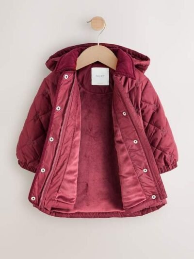 Burgundy Red Shower Resistant Embroidered Coat With Collar