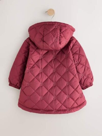 Burgundy Red Shower Resistant Embroidered Coat With Collar