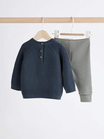 Navy Baby Knitted Top and Leggings Set
