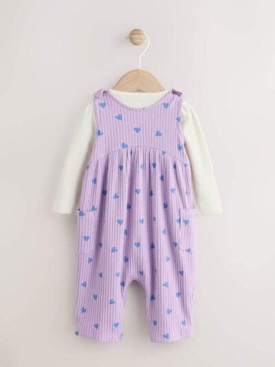 Purple Hearts Baby Jersey Dungaree and Bodysuit 2 Piece Set
