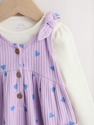 Purple Hearts Baby Jersey Dungaree and Bodysuit 2 Piece Set