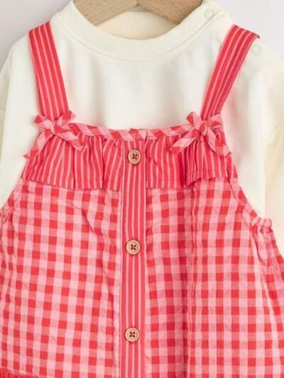 Red/ Pink Gingham Baby Dungarees and Bodysuit 2 Piece Set